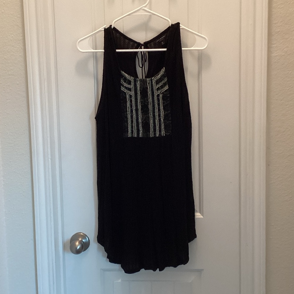 Lucky Brand Black Sleeveless Top with beaded Embroidered Detail